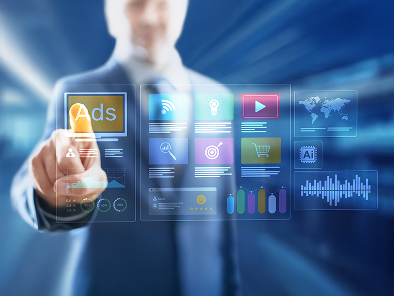 Digital Advertising and Marketing Strategy Illustrated on Virtual Interface.